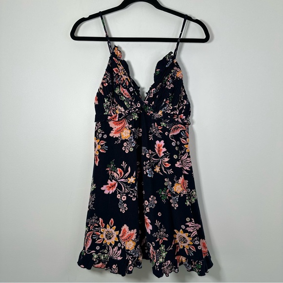Free People Cord Looking Glass Mini Dress in Navy Floral Size S Cottagecore Boho - Picture 3 of 8